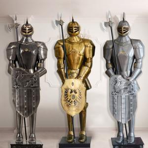 Roman Warrior European Medieval Knight Crusader in Full Suit of Armor Warrior Sculpture