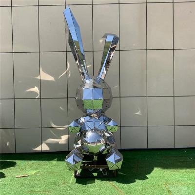 Customized Large Mirror Abstract Decoration Animal Geometry Sculpture Outdoor Rabbit Sculpture Chrome Animal Sculpture