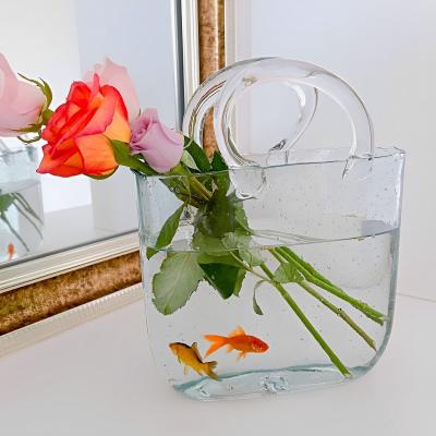 Creative flower vases Bag Nordic Style Clear Glass transparent Glass Vase bag Centerpiece Glass Vase Wedding Vase