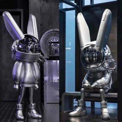 Customized Fiberglass Robbi Sculpture Bunny Pop Art Sculpture Robot Decoration Rabbit Action Electroplated Rabbit Statue