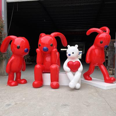 Customized life size shopping mall coffee shop food store photo props Cartoon red bear Statue Shop Decoration Sculpture painting large rabbit Sculpture