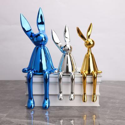 Electroplated Mirror Sit Down Bunny Vintage Decor Home Rabbit Interior Accessories Animal Statue