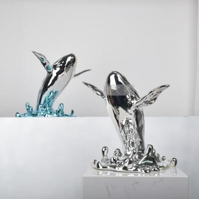 Electroplated dolphin splash marine animal decorative ornaments Jump Whale Sculpture Beach Large Whale Whale Tail Sculpture