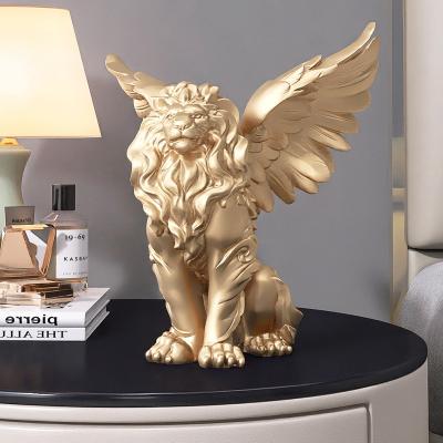 Factory Custom Creative modern European style desk office Ornaments Lion resin Sculpture cartoon Animal Sculpture lion with wing for Home Decor