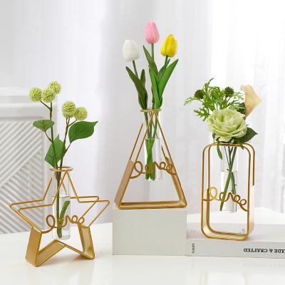 Modern Nordic Style Art Rose Gold Metal Vase Frame Metal Flower Vases Luxury Gold-plated Vase Tabletop Vase
