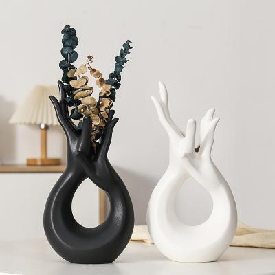 New Design Unique Vases For Flowers White Desktop Vase hand shape Cylinder Vase Frosted black Vase