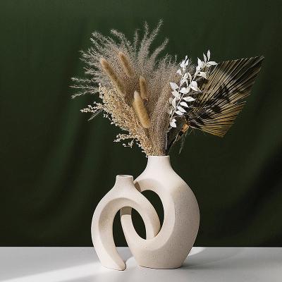 New Farmhouse Unique Modern Nordic Elegant Flowers Vases set Luxury Flower Vase Wedding Ceramic Vase Round Ring Vase
