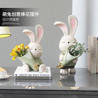 Small size table flower bunny crafts decoration Resin Crafts bunny Ornaments rabbit Resin Sculpture Geometric Animal Sculpture 