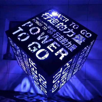 Customized Garden Square Fountain LED Light Rubik's Cube Sculpture Metal Outdoor Sculpture Stainless Steel Sculpture