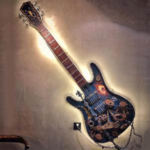 Steampunk Metal Iron Vintage Musical Instruments  Electric Guitar Wall Decor Sculpture