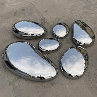 Smooth mirror stone garden decoration Stone Stainless Steel Sculpture Plating Abstract Metal Stone Rocky Sculpture