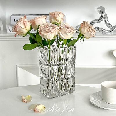 Tall Flower Pot Wedding Decoration Simulated Flower Glass Vase Decorative Glassware Coloured Transparent Pattern Glass Vase 