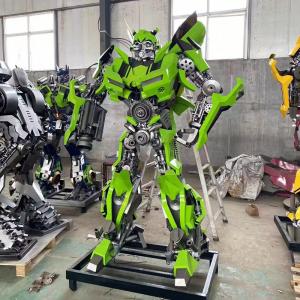 Outdoor Stainless Steel Metal Life Size Realistic Voice LED Light Robot Sculpture Transformers Statue